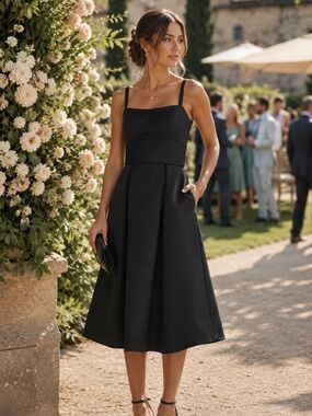 amsale russo midi dress Stretch Crepe Cocktail Dress Black / 12